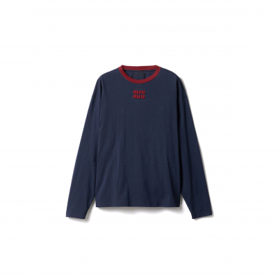 MIU MIU LONG-SLEEVED COTTON JERSEY T-SHIRT MJLA31